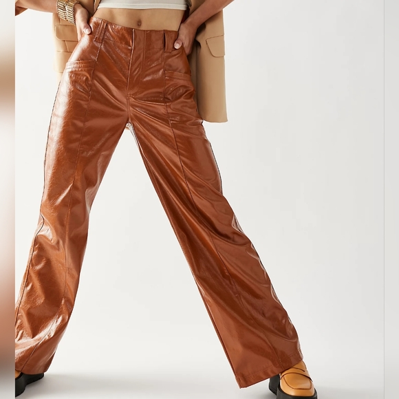 NEW Free People Twin Flame Brown Star Crossed Lovers Vegan Straight Leg Pants 2 - Picture 1 of 4